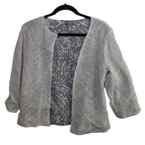 Chicos Travelers Womens Ivory Open Jacket Chico SZ O Small Textured 3/4 Sleeve